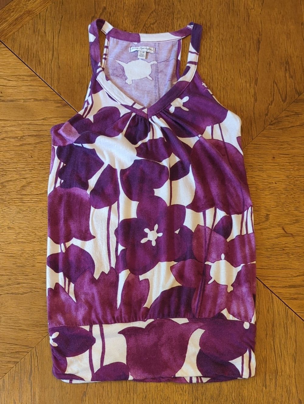 Y2K American Eagle Purple Floral Racerback Banded Hem Tank Top Size XS